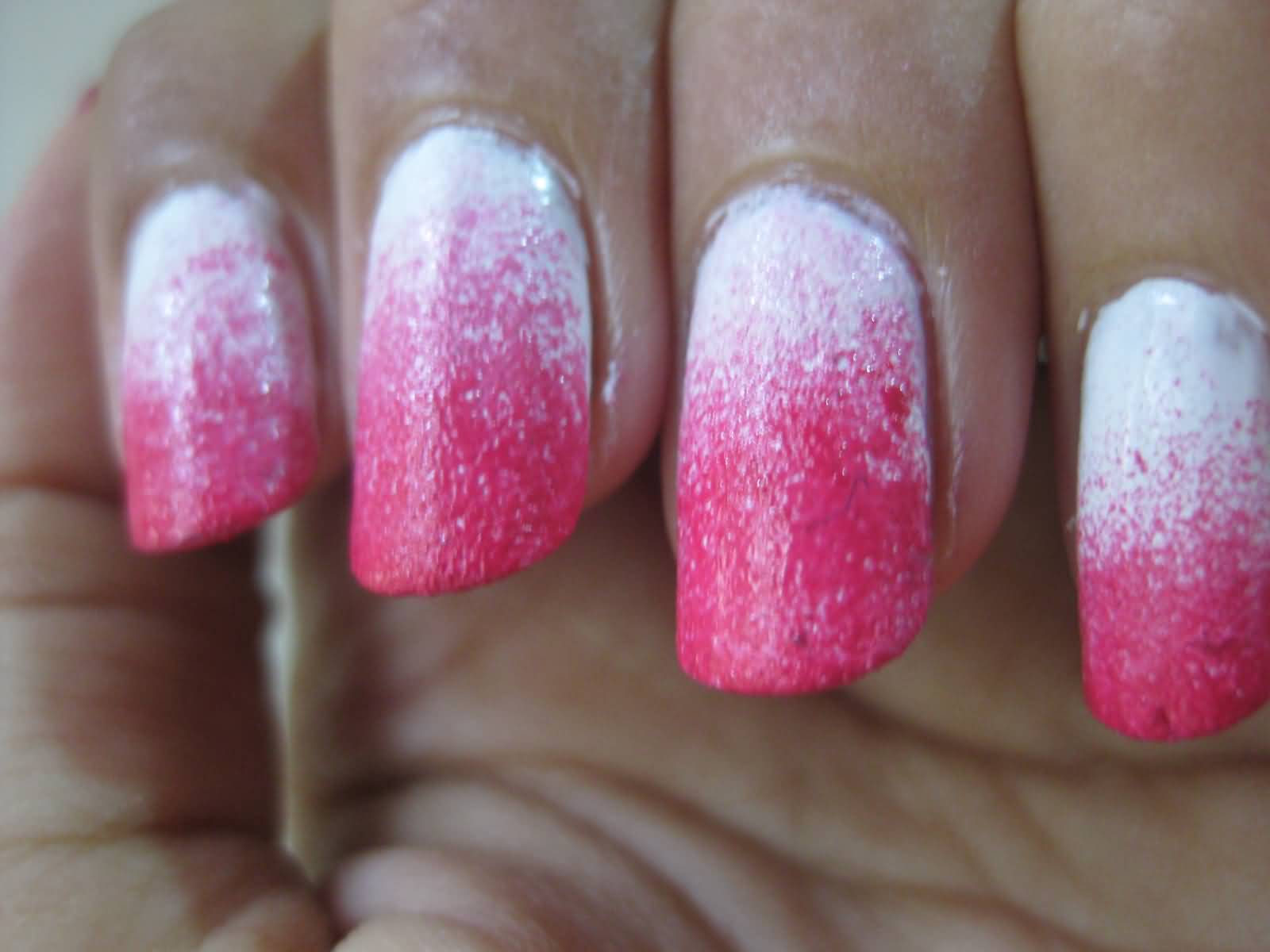 Pink And White Gradient Nail Art