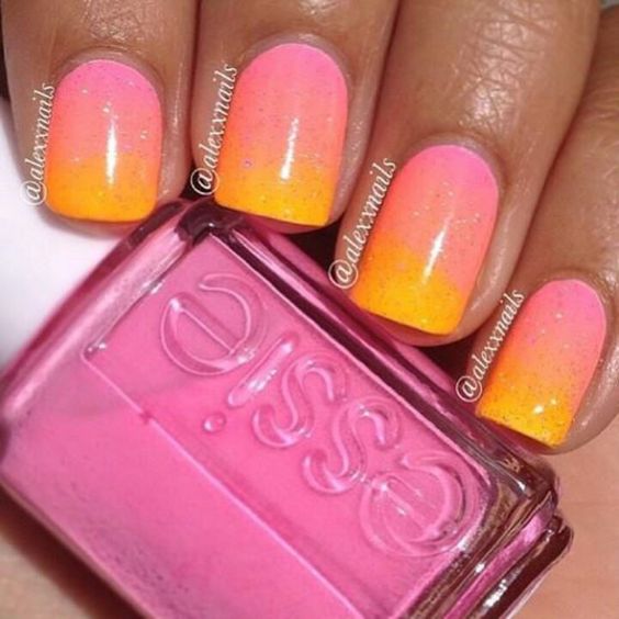 Pink And Yellow Gradient Nail Art Design Idea