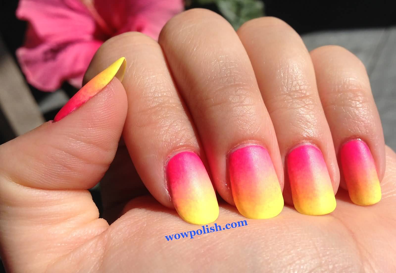 Pink And Yellow Gradient Nail Art