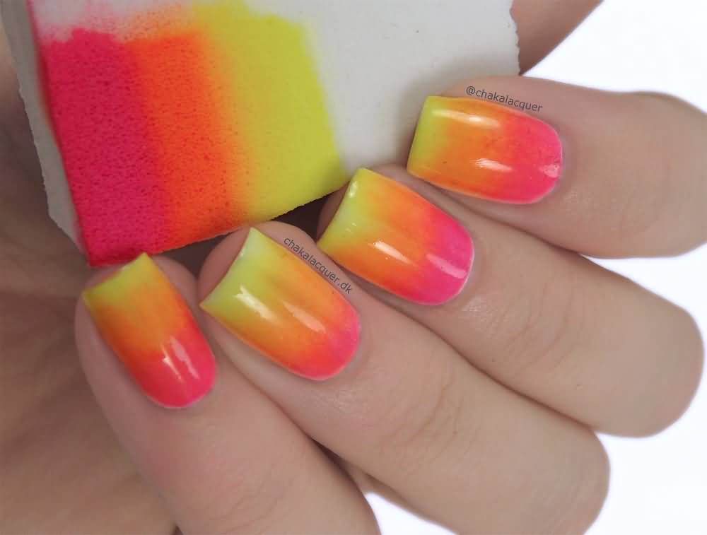 Pink And Yellow Gradient Nail Design Idea