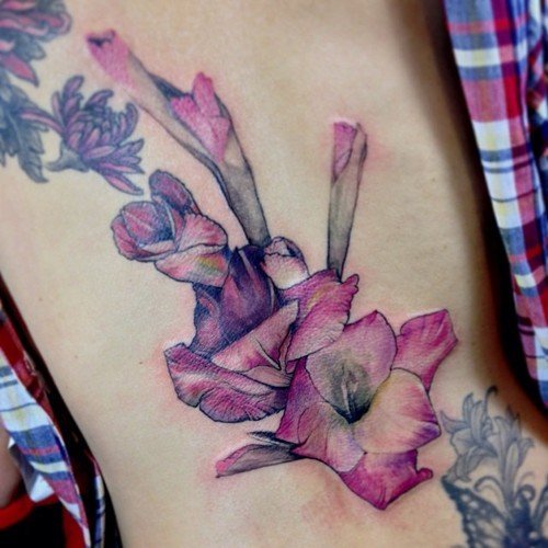 Pink Gladiolus Flower Tattoo