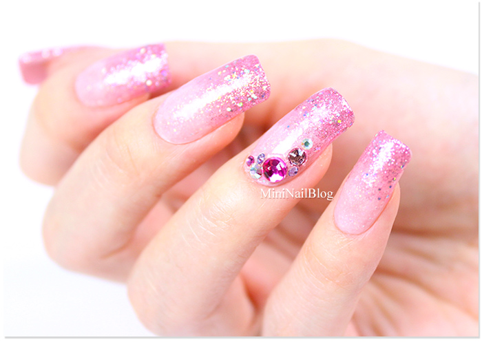 Pink Glitter Gradient With Rhinestones Design
