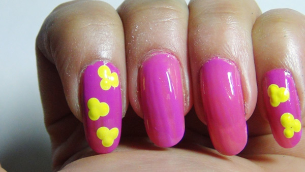 Pink Nails With Yellow Dots Design Nail Art