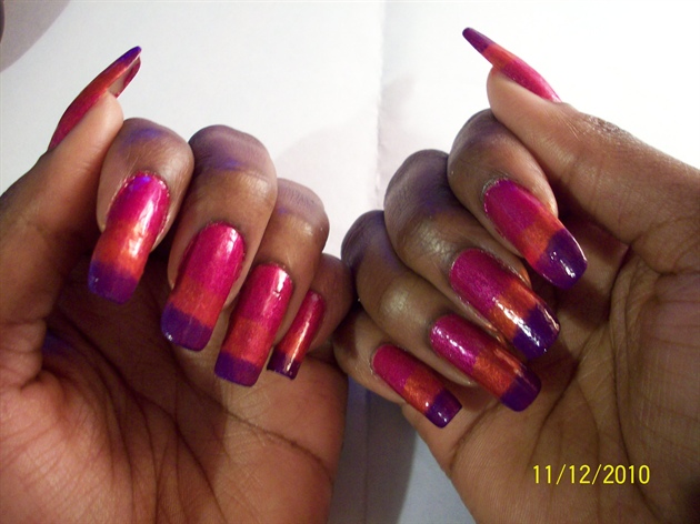 Pink Orange And Purple Gradient Nail Art