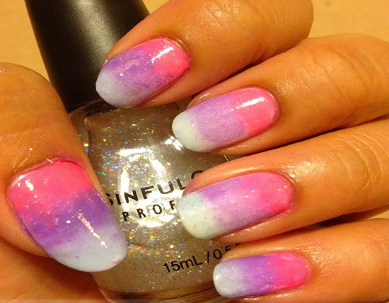 Pink Purple And White Gradient Nail Art Design