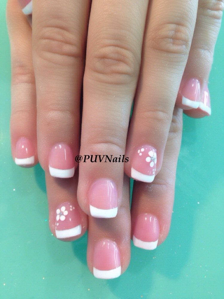 Pink Short Nails With White Tip Design Nail Art