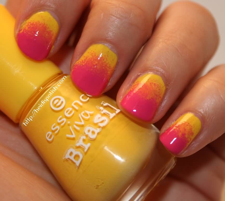 Pink Yellow Ombre Nail Art Design Idea