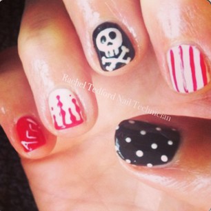 Pirate Skull With Stripes And Dots Nail Art