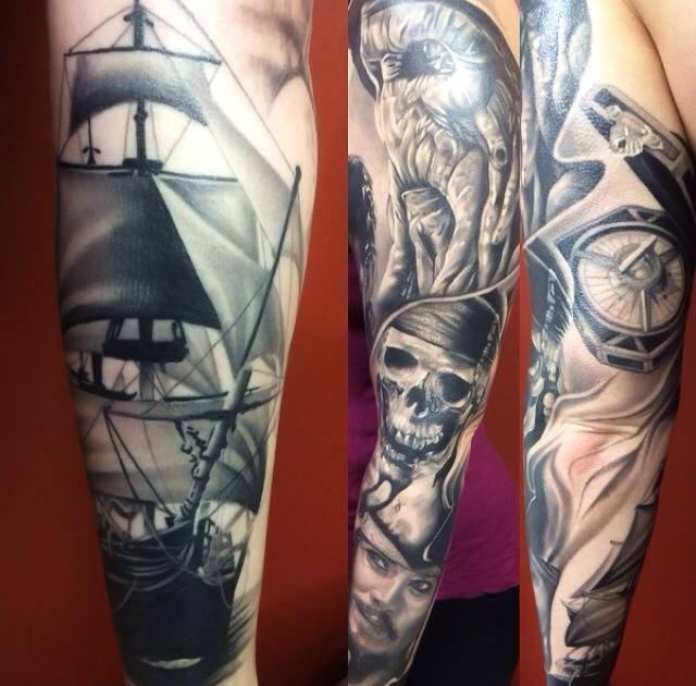 Pirates of the Caribbean Tattoo On full sleeve by Levi Barnett
