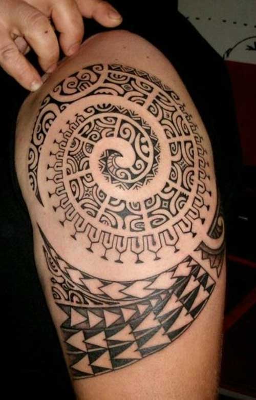 Polynesian Spiral Tattoo On Upper Arm