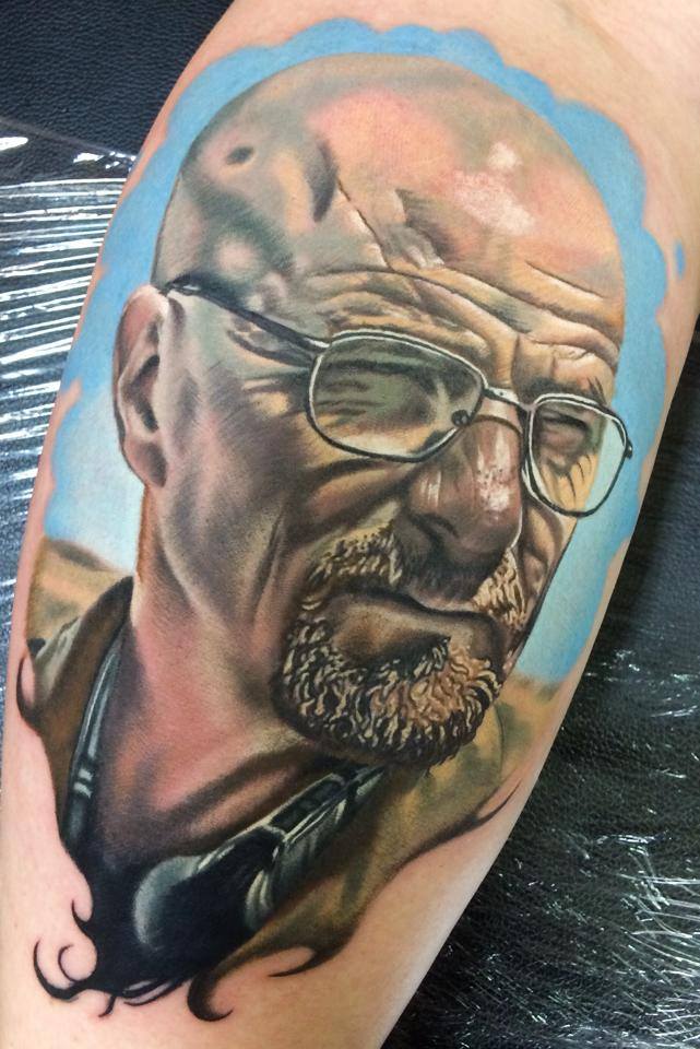 Portrait tattoo on arm by Levi Barnett