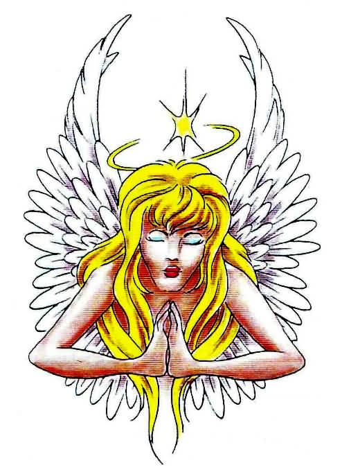 Praying Angel Color Tattoo Design