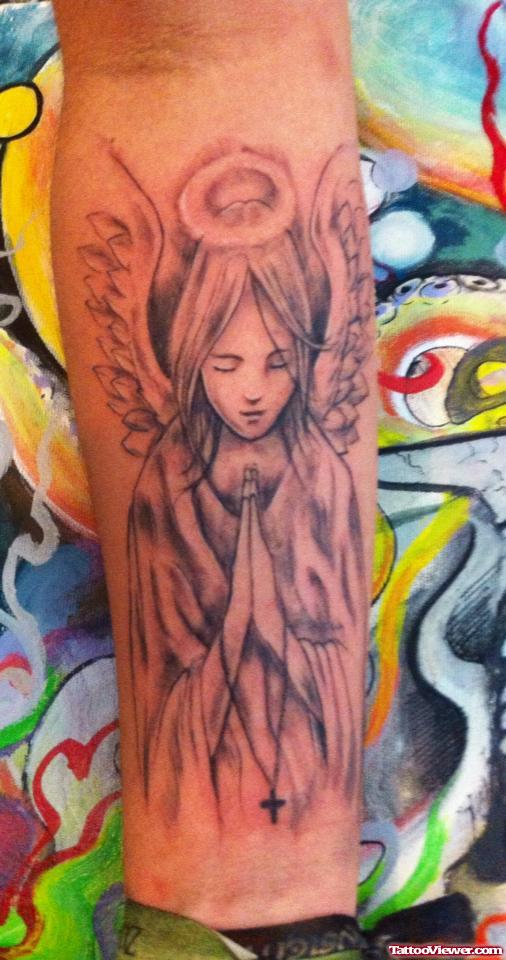 Praying Angel Tattoo On Leg