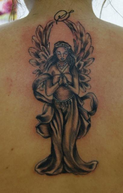 Praying Angel Tattoo on Upper Back
