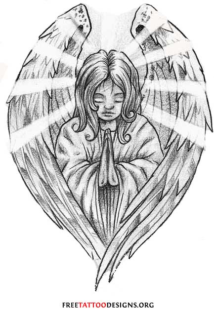 Praying Angel With Rays Tattoo Design