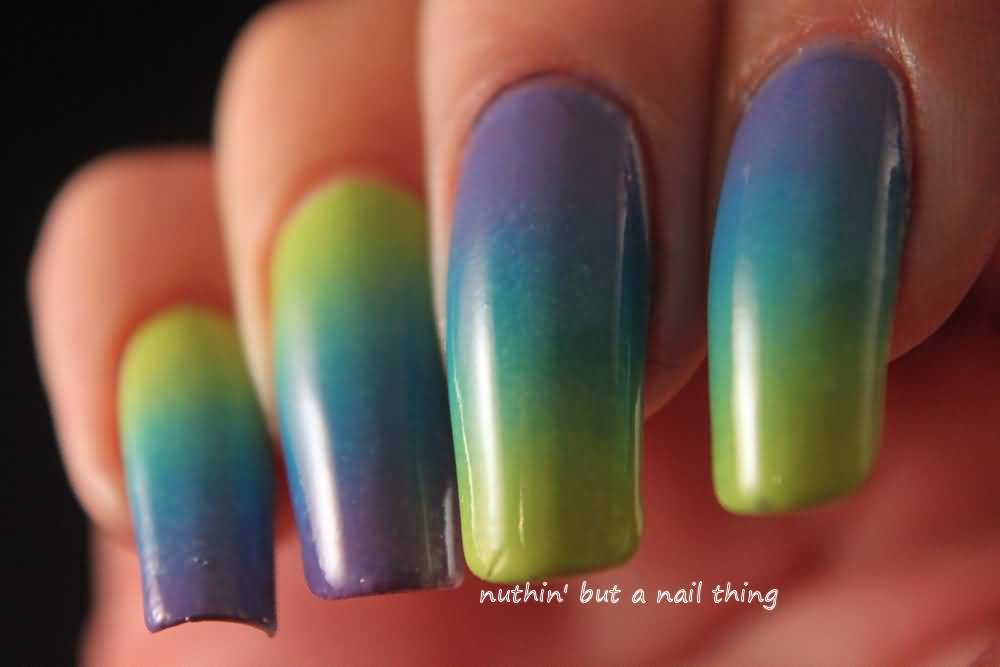 Purple And Green Gradient Nail Art