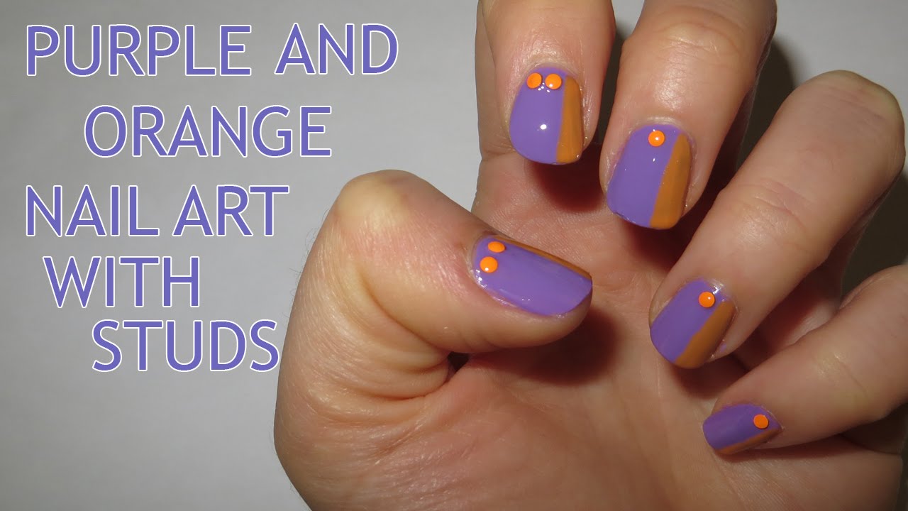 Purple And Orange Nail Art With Studs Tutorial Video