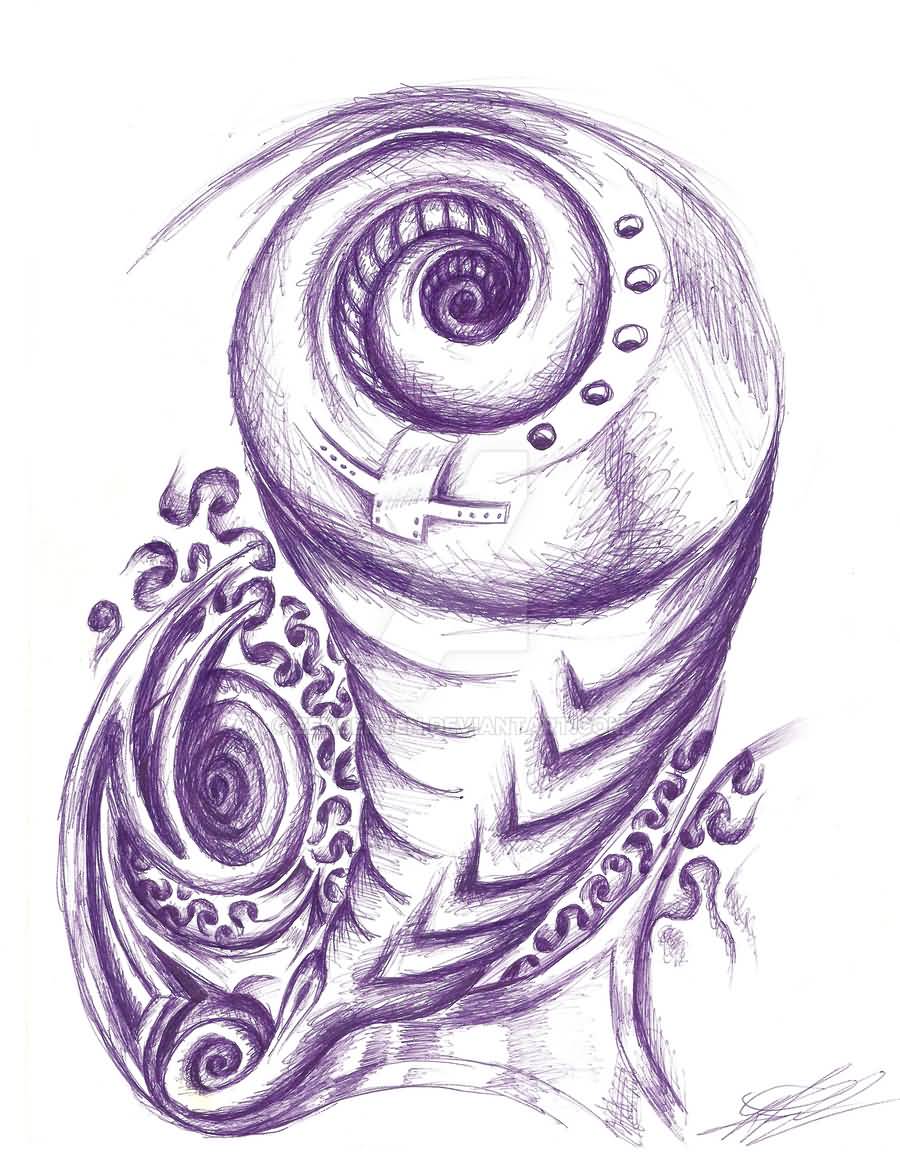 Purple Biomechanical Spiral Tattoo Drawing By ZenBenZen