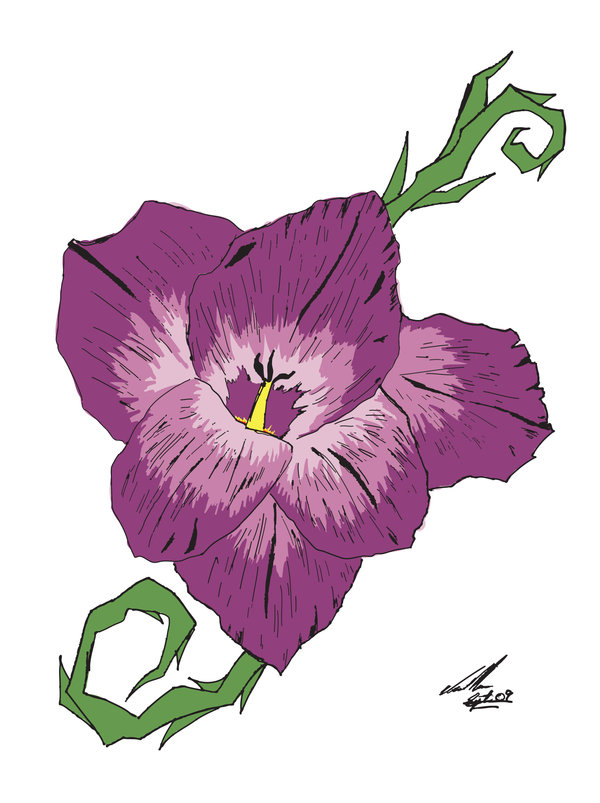 Purple Gladiolus Flower Tattoo Design