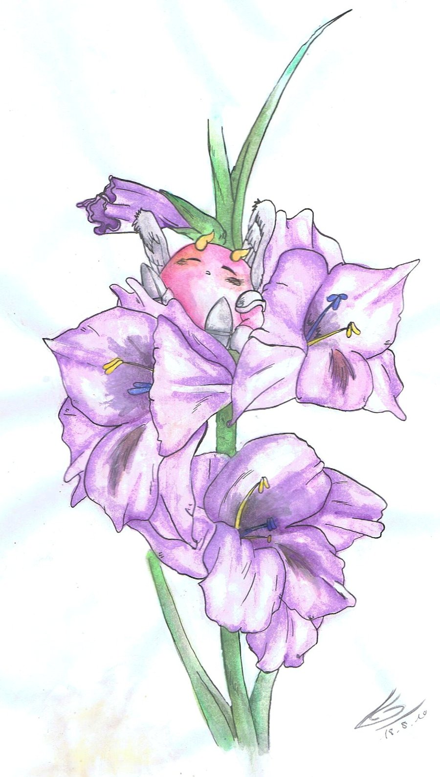 Purple Gladiolus Flowers Tattoo Design