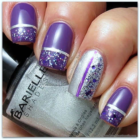 Purple Glitter Nails With Metallic Striping Tape Nail Art