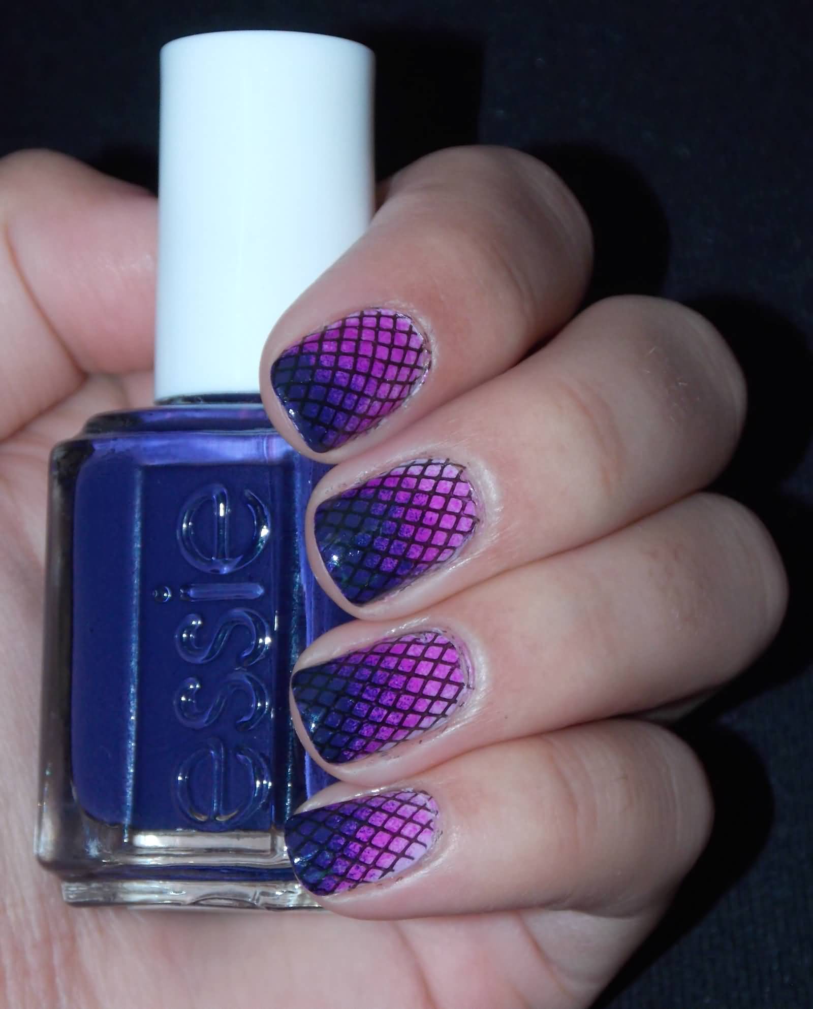 Purple Gradient Fishnet Nail Art