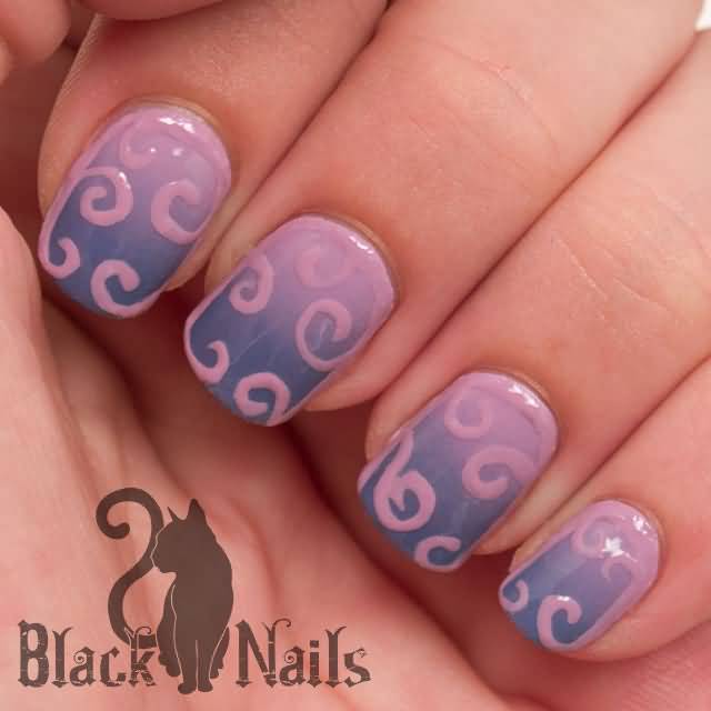 Purple Gradient With Pink Vine Outline Nail Art Design