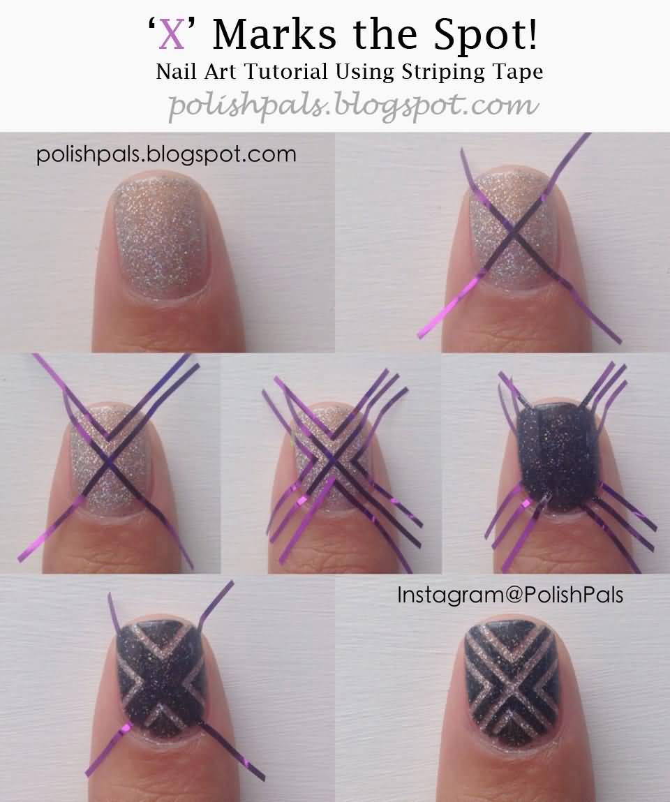 Purple Striping Tape Nail Art Tutorial