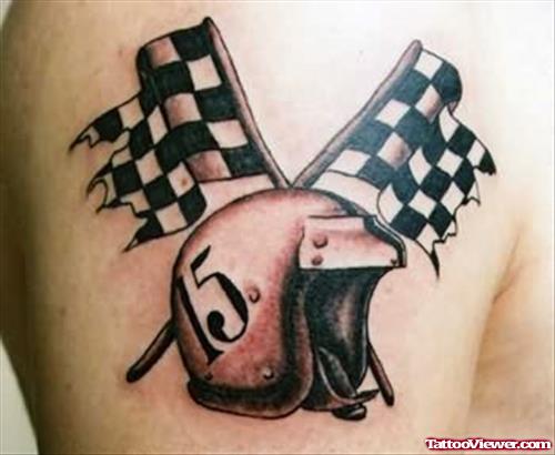 Racer Remembrance Tattoo On Right Shoulder