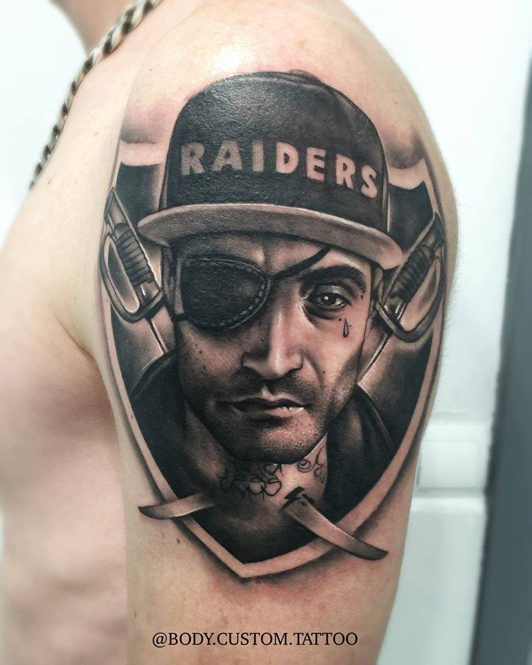 Raiders Tattoo On Left Half Sleeve by Pxa Body Art