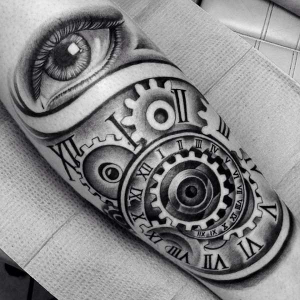 Realistic Abstract Spiral Clock Tattoo On Arm