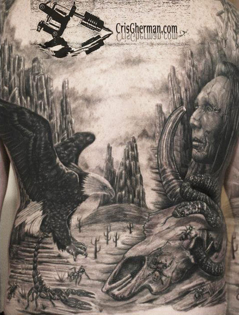 Realistic Black And Grey Western Tattoo By Cris Gherman