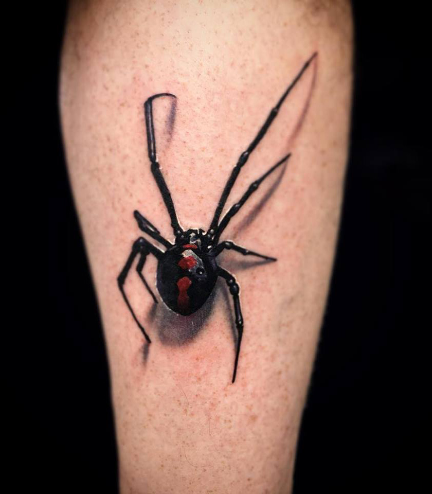 Realistic Black Widow Spider Tattoo