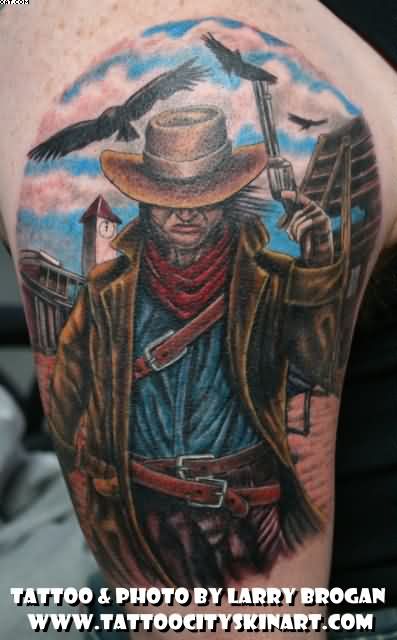 Realistic Cowboy With Gun Western Tattoo