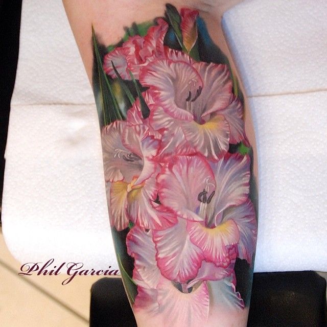 Realistic Gladiolus Flowers Tattoo On Arm
