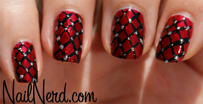 Red And Black Corset Design Studded Nail Art