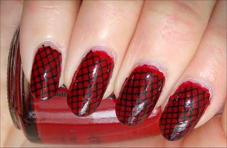 Red And Black Corset Net Design Nail Art