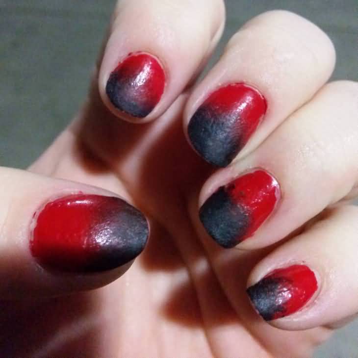 Red And Black Freehand Gradient Nail Art