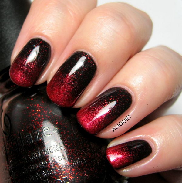 Red And Black Gradient Gel Nail Art