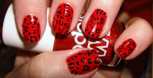 Red And Black Leopard Nail Art Design