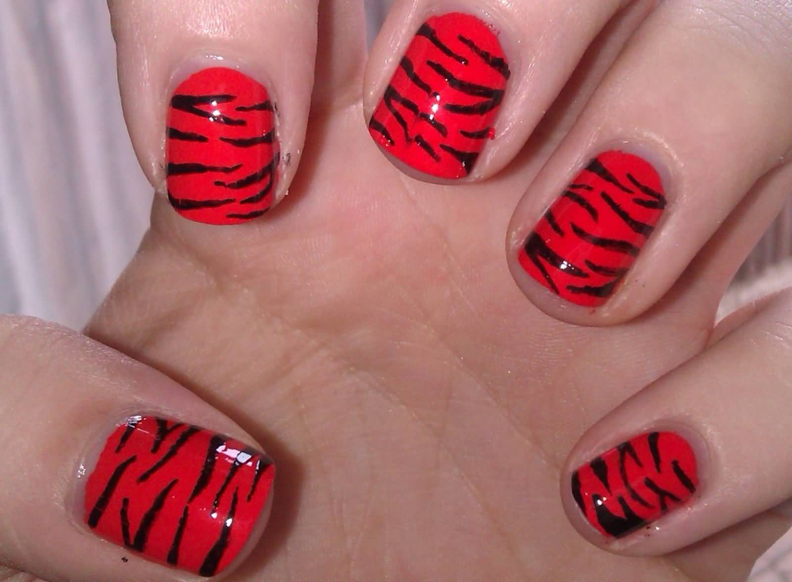 Red And Black Zebra Print Nail Art
