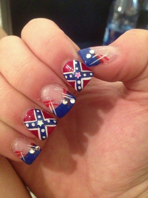 Red And Blue Flag Nail Art Design Idea