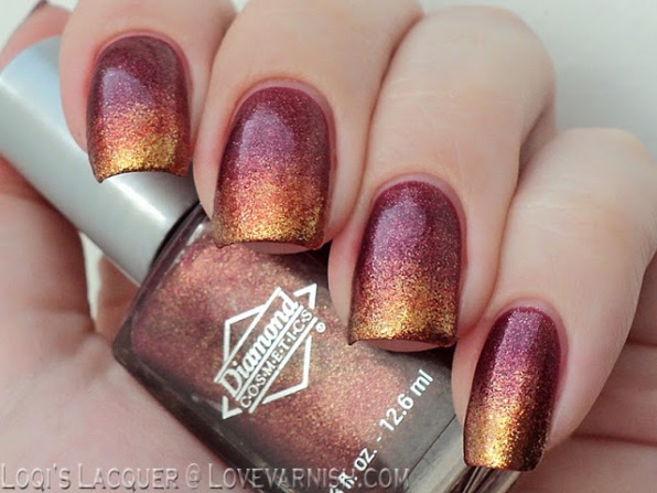 Red And Gold Gel Gradient Nail Art