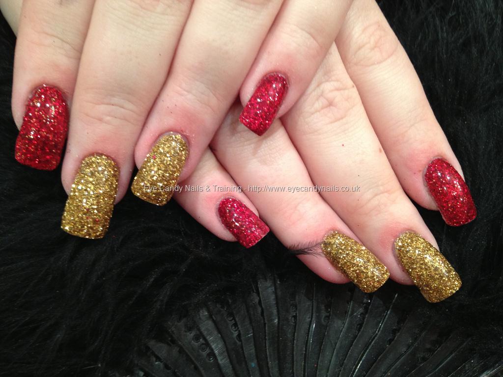 Red And Gold Glitter Nail Design Idea