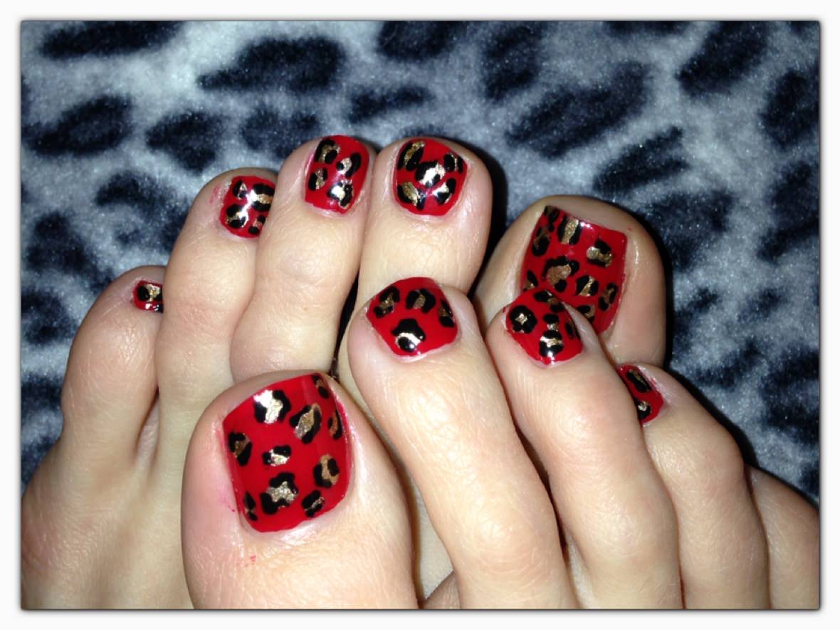 Red And Gold Leopard Print Nail Art
