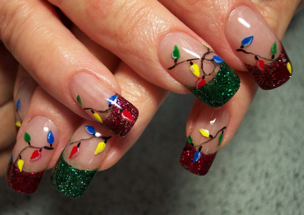 Red And Green Glitter Tip Christmas Nail Art