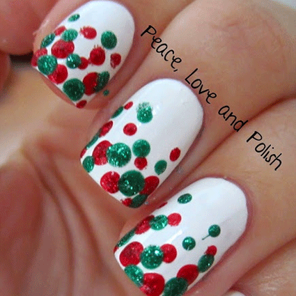 Red And Green Polka Dots Christmas Nail Art