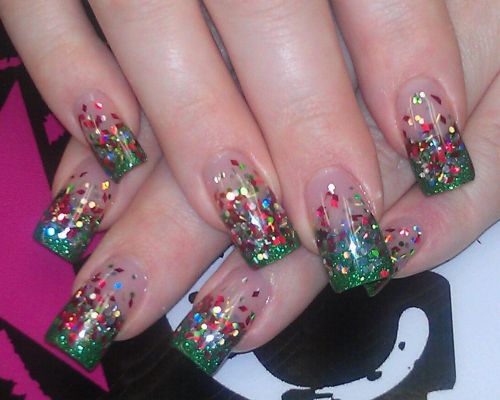 Red And Green Sprinkles Design Christmas Nail Art