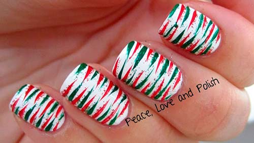 Red And Green Stripes Christmas Nail Art