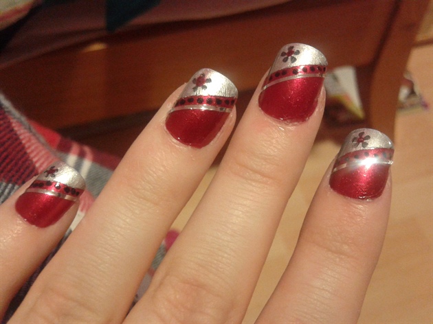 Red And Silver Design Nail Art